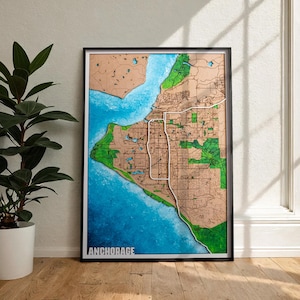 Carte en bois d'Anchorage, 5e anniversaire de mariage en Alaska, carte en bois peinte à la main. Cadeau personnalisé unique pour pendaison de crémaillère,