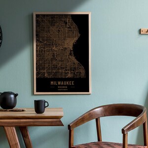 Carte en bois de Milwaukee, Wisconsin. Carte vintage gravée au laser 3D. L’art du bois. Ville de gravure sur bois personnalisée du monde. Décoration à la maison