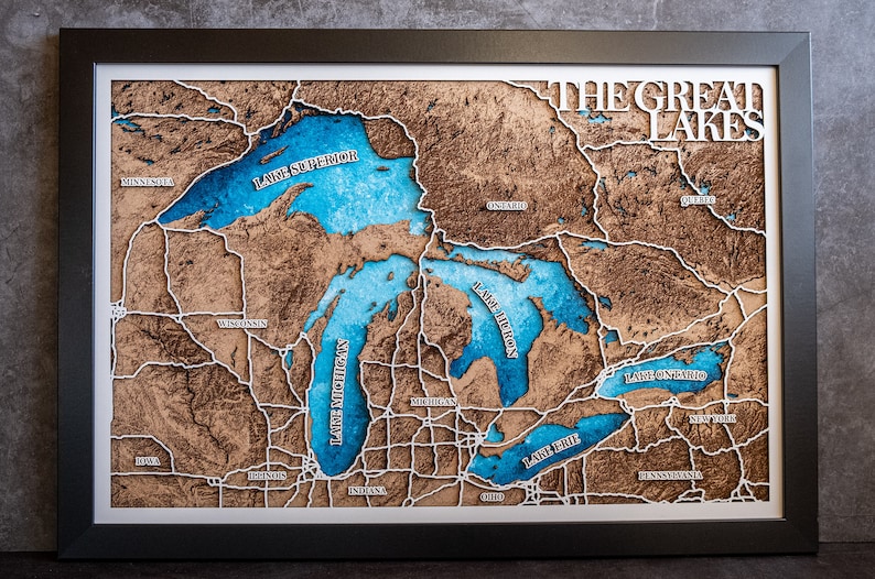 Great Lakes Wood Map Art, Laser Cut Wooden Decor - Etsy