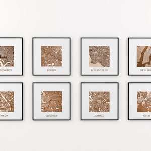 Diverses villes ou quartiers gravés sur bois. Cartes enregistrées. Découpe au laser de cartes du monde. Cartes pour décorer le mur. Photos