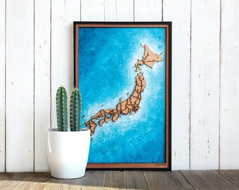 Personalized Japan Wood Map, Engraved Wall Art, Custom City Decor