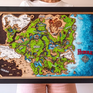 Zelda Hyrule-kaart, cadeau voor hem, Zelda-kaart, hyrule, kaart Breath of the Wild, kaart Tears of the Kingdom, handgeschilderd, uniek cadeau, cadeau voor gamer