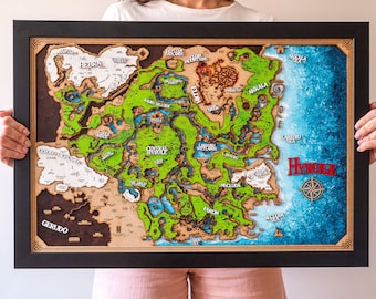 Zelda Hyrule map, gift for him, Zelda map, hyrule, map Breath of the Wild, map Tears of the Kingdom, hand painted, unique gift, gamer gift