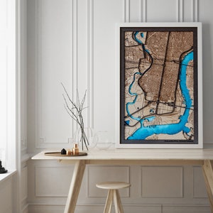 First New Home Gift for Couple House Wood Map Poster Custom City Map Wood Frame Canvas Personalized Anniversary Gift for Him Push Pin Maps image 2