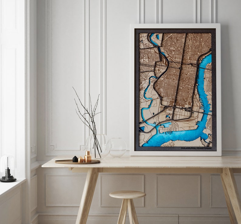 First New Home Gift for Couple House Wood Map Poster Custom City Map Wood Frame Canvas Personalized Anniversary Gift for Him Push Pin Maps image 2