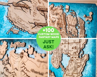 Fantasie Holzkarten. Wir kreieren dir deine Lieblingsfantasy-Landkarte in Holz. Jahrestag Geschenk, Fantasy Karte. Multilayer 3D Laser und handgemalte Karten