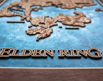 Mapa de madera de Elden Ring, regalo para él, mapa de Elden Ring, mapa de The lands between, hecho a mano, regalo auténtico, regalo de gamer