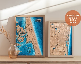 Custom 3D Wooden City Map – Personalized Wood Art, Anniversary Gift