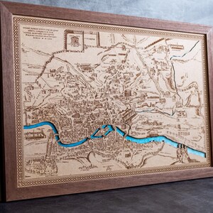 Carte de la Rome antique en bois antique, carte de la Rome multicouche de 1570, anniversaire, anniversaire, carte en bois peinte à la main. Carte historique de l'empire romain Pirro Ligorio