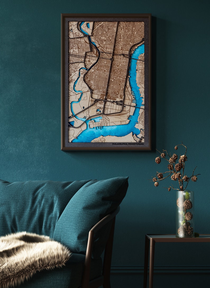First New Home Gift for Couple House Wood Map Poster Custom City Map Wood Frame Canvas Personalized Anniversary Gift for Him Push Pin Maps image 6