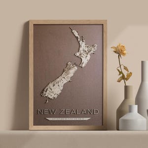 Carte en bois de n'importe quel pays. Carte de la Nouvelle-Zélande ou du pays personnalisée, gravure sur bois 3D découpée au laser. Carte de tous les pays du monde.