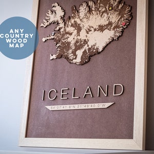 Carte personnalisée de n'importe quel pays avec des épingles. Carte laser 3D d'un pays personnalisé, décor de carte de pays avec épingles. décoration nautique. carte topographique