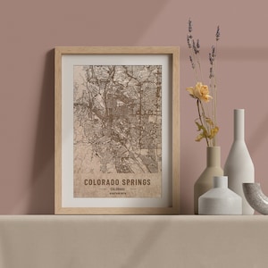 Carte en bois de Colorado Springs, Colorado. Carte vintage gravée au laser 3D. L’art du bois. Ville de gravure sur bois personnalisée du monde. Décoration à la maison