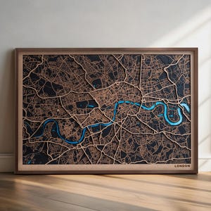 Carte en bois de Londres ou n'importe quelle ville du monde, 5e anniversaire de mariage, carte en bois peinte à la main. Cadeau personnalisé pour pendaison de crémaillère,