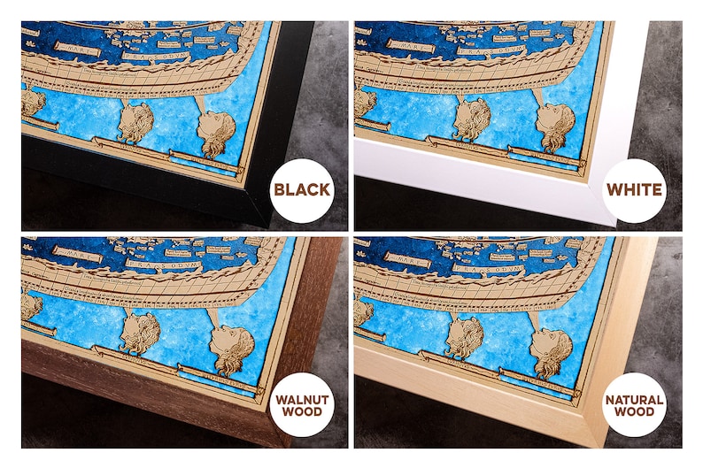 Ptolemy World Map. Old Map Claudio Ptolomeo Wooden Map. Laser Cut Decor