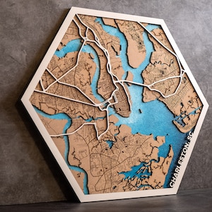 Karte aus Holz. Laser-Holz-Dekor-Stadt Benutzerdefinierte Holzkarte Lasergravur Benutzerdefinierte Charleston Laser-Push-Pin-Karten Charleston Karte Benutzerdefinierte Holz