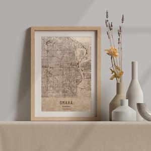 Carte en bois d’Omaha, Nebraska. Carte vintage gravée au laser 3D. L’art du bois. Ville de gravure sur bois personnalisée du monde. Décoration à la maison