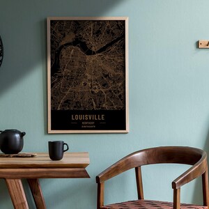 Carte en bois de Louisville, Kentucky. Carte vintage personnalisée gravée au laser 3D. Art du bois. Ville du monde en gravure sur bois personnalisée. Décoration de maison