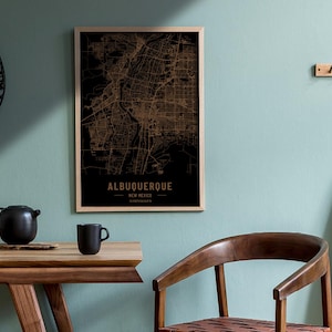 Carte en bois d’Albuquerque, Nouveau Mexique. Carte vintage gravée au laser 3D. L’art du bois. Ville de gravure sur bois personnalisée du monde. Décoration à la maison