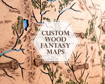 Handgemalte 3D Holz Fantasy Landkarte, individuelle Laser gravierte Weltkarte