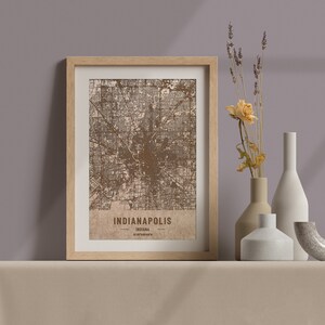 Carte en bois d’Indianapolis, Indiana. Carte vintage gravée au laser 3D. L’art du bois. Ville de gravure sur bois personnalisée du monde. Décoration à la maison