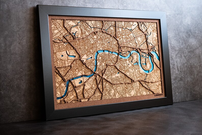 London, Custom city map. Any city engraved in wood and laser cut. Custom wood map. Wooden city map. Wood art. Personalized gifts image 8