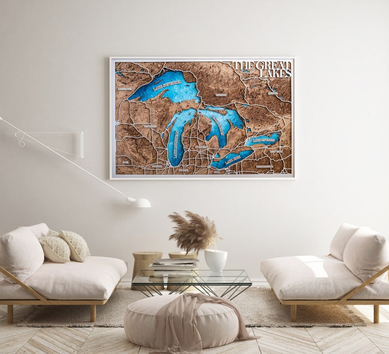 Great Lakes Wood Map Art, Laser Cut Wooden Decor - Etsy Canada