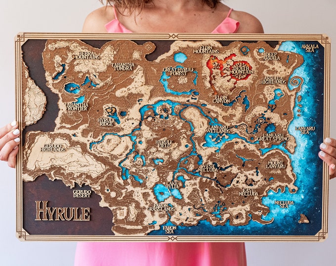 Featured listing image: Mapa de madera de Zelda, regalo para él, mapa de zelda, hyrule, mapa de Breath of the Wild, hecho a mano, regalo auténtico, regalo de gamer