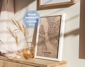 Mappa della città incisa in legno: arte personalizzata tagliata al laser, regalo personalizzato