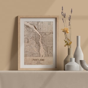 Carte en bois de Portland, Oregon. Carte vintage gravée au laser 3D. L’art du bois. Ville de gravure sur bois personnalisée du monde. Décoration à la maison