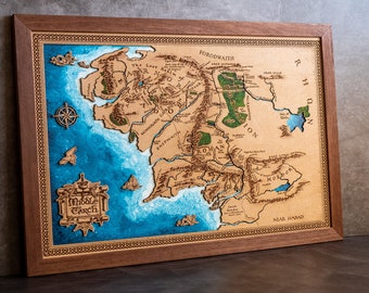 Mapa de madera de tierra media, regalo para él, mapa de el señor de los anillos, hecho a mano, regalo auténtico, regalo señor anillos