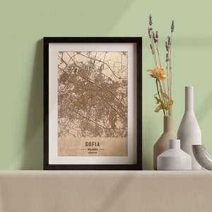 Holzkarte von Sofia, Bulgarien. 3D lasergravierte individuelle Vintage Karte. Holzkunst. Personalisierter Holzschnitt einer Stadt der Welt. Wohnkultur