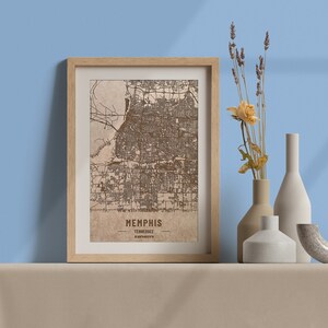 Carte en bois de Memphis, Tennessee. Carte vintage gravée au laser 3D. L’art du bois. Ville de gravure sur bois personnalisée du monde. Décoration à la maison