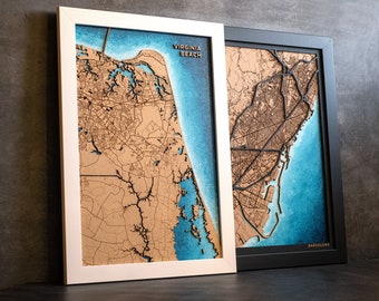 Custom Laser Cut City Map – Hand-Painted Wooden Anniversary Gift