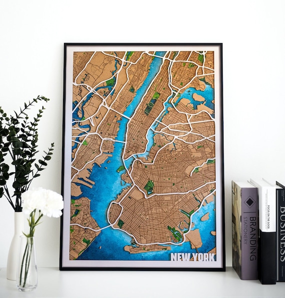 New York Wood Map - 3D Laser Cut NYC Wall Art - Manhattan Wood