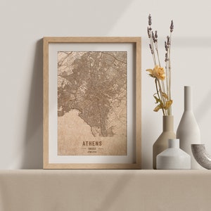Holzkarte von Athen, Griechenland. 3D lasergravierte personalisierte Vintage-Karte. Holzkunst. Personalisierter Holzschnitt einer Stadt der Welt. Wohndekor
