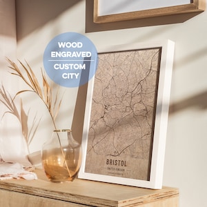 Mapa da cidade personalizado. Mapa de Bristol no Reino Unido. Qualquer cidade gravada em madeira e cortada a laser. Mapa de madeira personalizado. Mapa da cidade de madeira. Arte em madeira. Presentes personalizados
