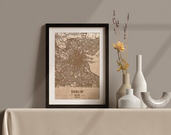 Holzkarte von Dublin, Irland. 3D lasergravierte individuelle Vintage Karte. Holzkunst. Personalisierter Holzschnitt einer Stadt der Welt. Wohnkultur