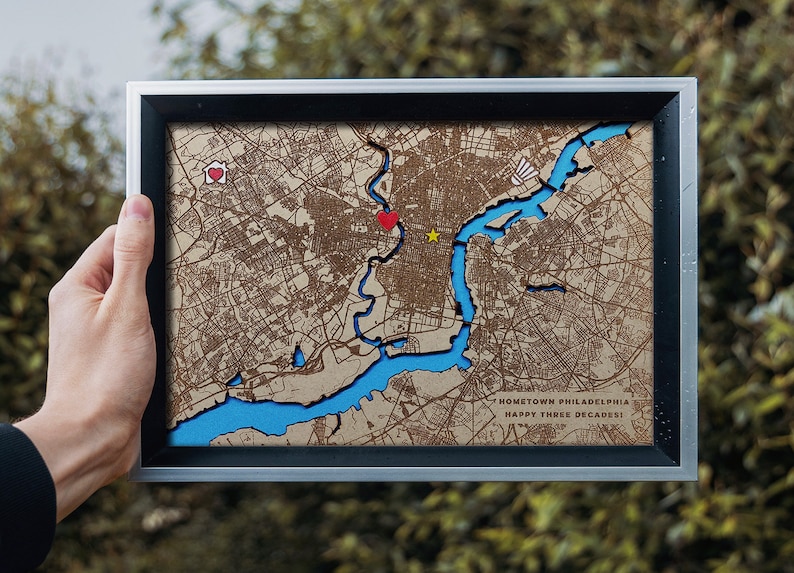 Wood art Engraved map Laser map Wood engraving. Custom wood map Laser cut map Wall decor Wood world map with river Wood city map