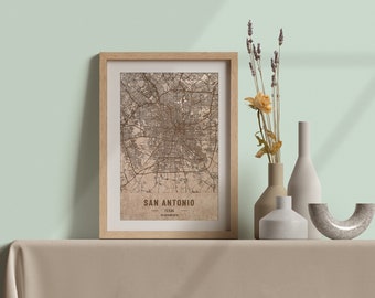 San Antonio Texas Wood Map, 3D Laser Engraved City Art