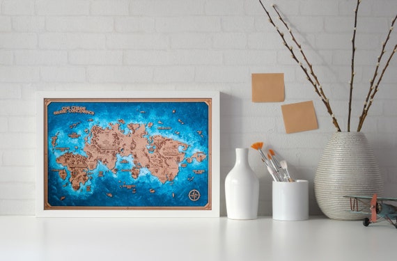 FF XIV Map, Three Great Continents Wood Map, Gift for Him, Final