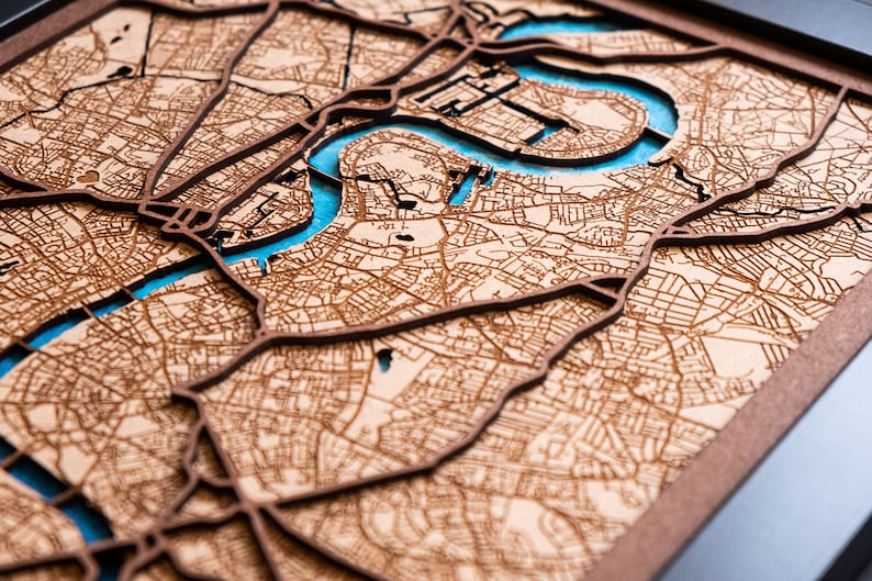 London, Custom city map. Any city engraved in wood and laser cut. Custom wood map. Wooden city map. Wood art. Personalized gifts image 3