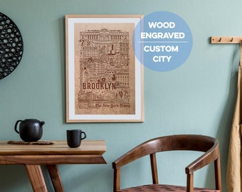 Custom city Illustration. Any city / country engraved in wood and laser cut. Custom wood map.Wood city monuments.Wood art.Personalized gifts