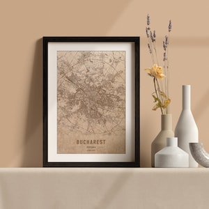 Holzkarte von Bukarest, Rumänien. 3D lasergravierte individuelle Vintage Karte. Holzkunst. Personalisierter Holzschnitt einer Stadt der Welt. Wohnkultur