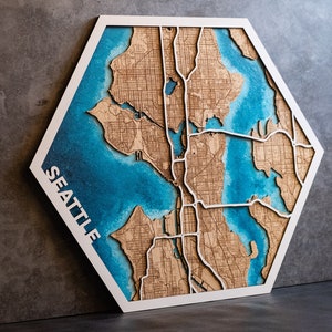 Carte personnalisée en bois. Décoration de ville en bois au laser, carte en bois personnalisée de la ville, carte en bois personnalisée gravée au laser. Impression de carte personnalisée Carte en bois au laser des États-Unis de Seattle