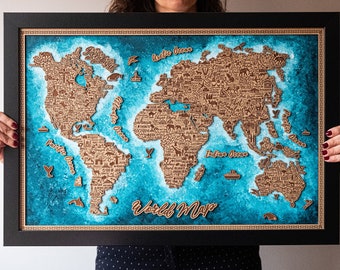 World Map Wall Art, Wood Wall Map, Home Decor, Large Travel Decor, Housewarming Gift, Birthday Anniversary Gift For Husband