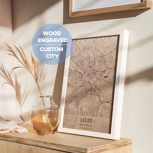 Mapa da cidade personalizado. Mapa de Leeds, Reino Unido. Qualquer cidade gravada em madeira e cortada a laser. Mapa de madeira personalizado. Mapa da cidade de madeira. Arte em madeira. Presentes personalizados