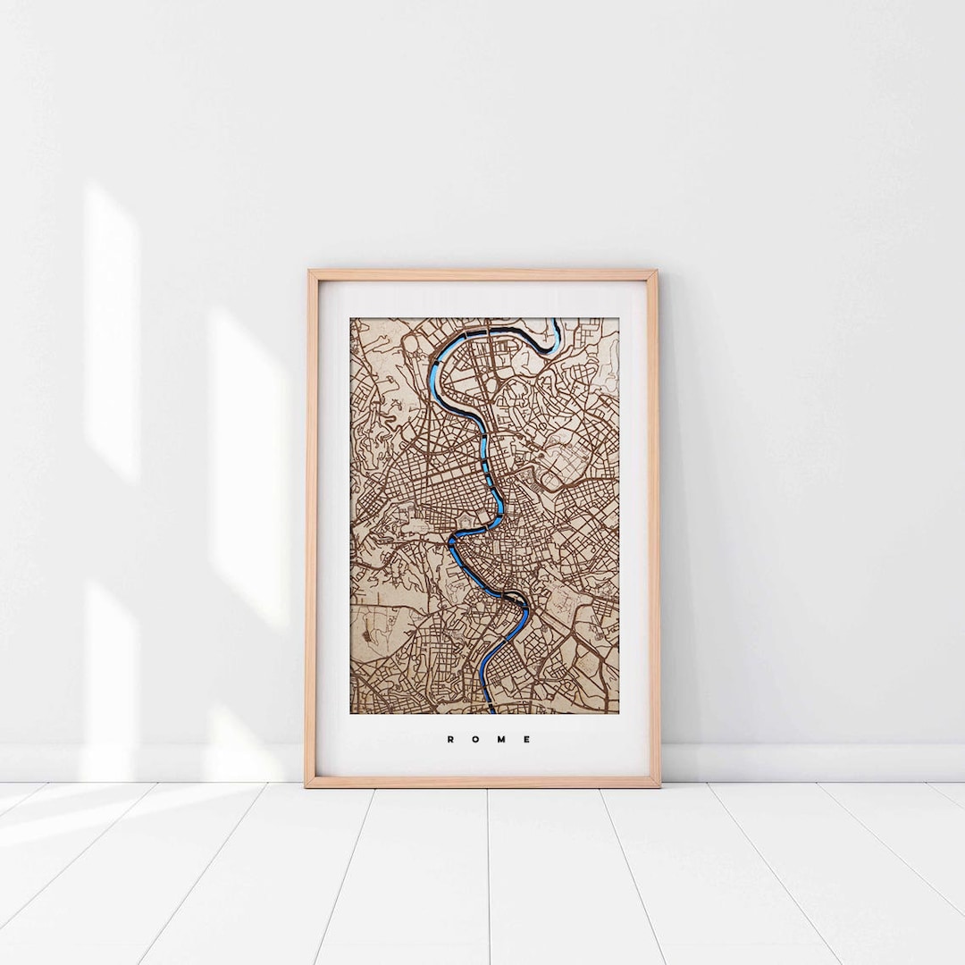 Wood Art, Wood City Map, Engraved Map, Wood World Map With River, Laser
