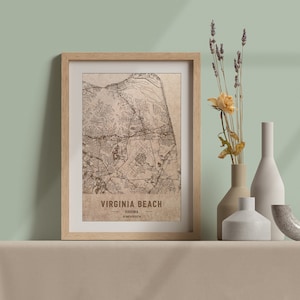 Carte de Virginia Beach, Virginie, à emporter. Carte laser 3D personnalisée de la ville des États-Unis ou du monde entier. Arte vintage pour décoration.