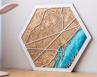 Carte de ville multicouche 3D | Carte 3D de la ville en bois | Cadeau du 5e anniversaire | Carte en bois | Cadeau pour son | | de cadre 3 calques Découpe laser | | cadeau parfait